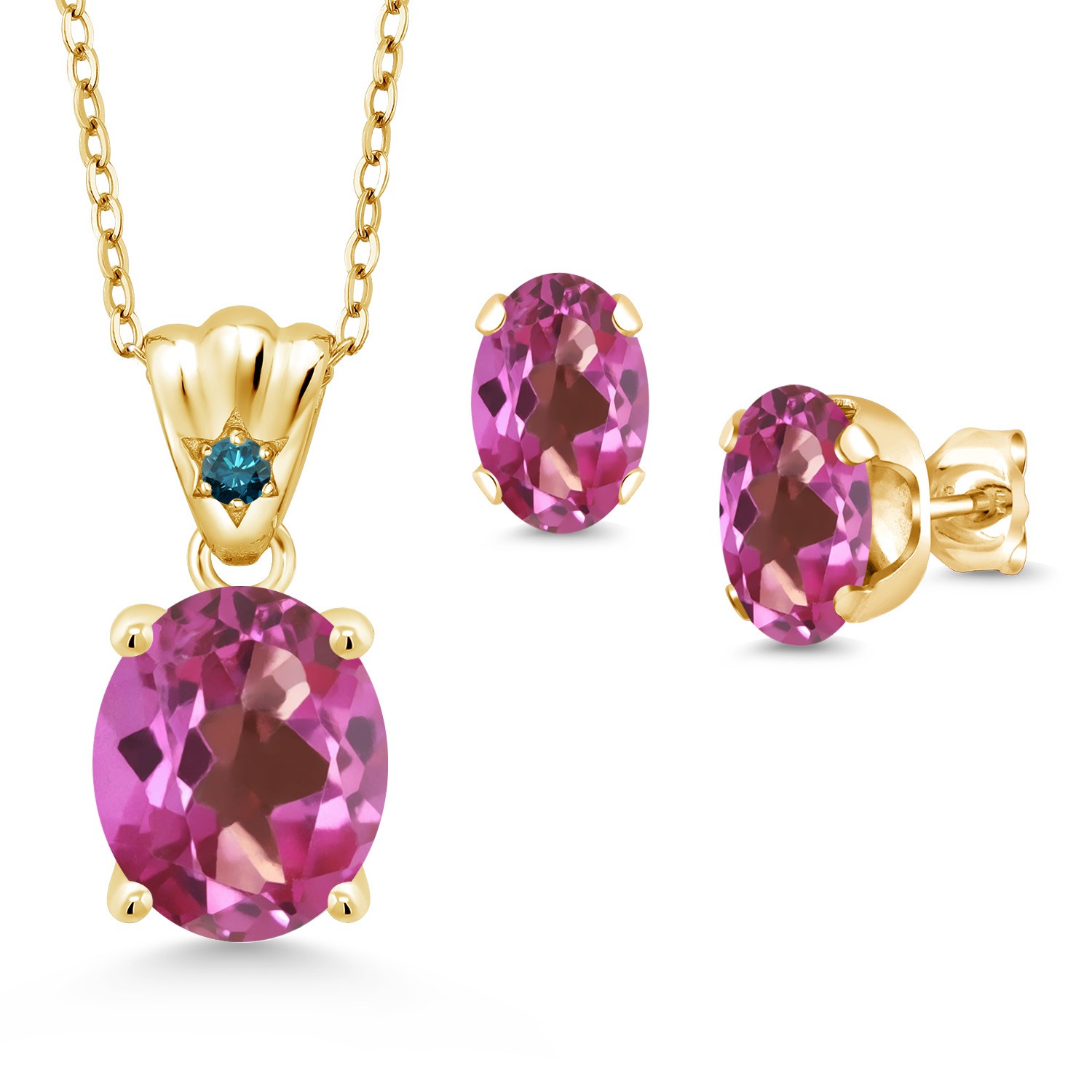 18K Yellow Gold Plated Silver Pink Mystic Topaz and Blue Diamond Pendant and