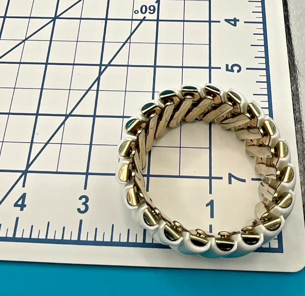 Vintage White Lucite Stretch Bracelet with Gold Tone Accents | Chunky Statement