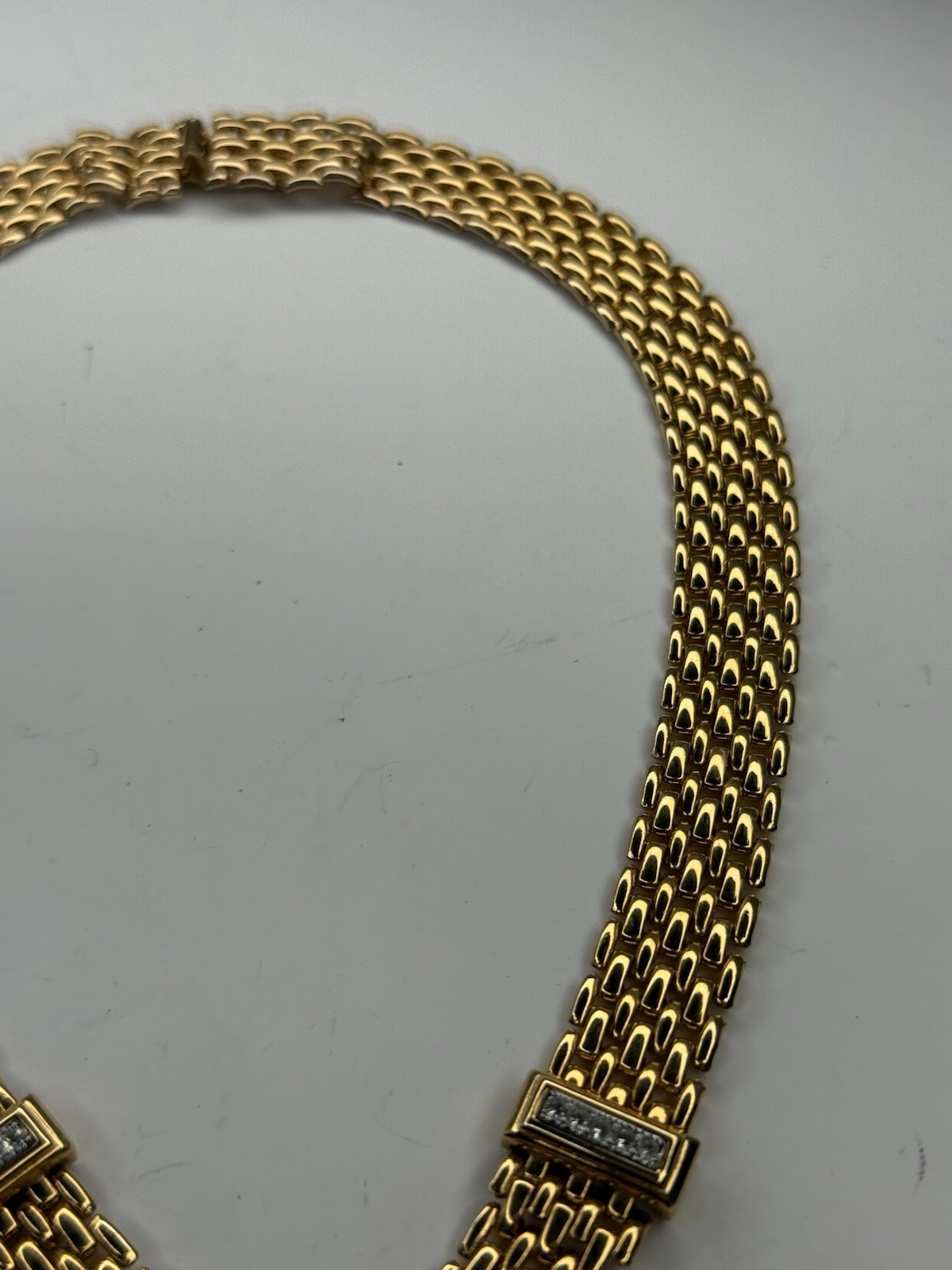 Vintage AVON Brick Chain V Shape Pave Rhinestone Push Lock GoldTone Necklace 16”