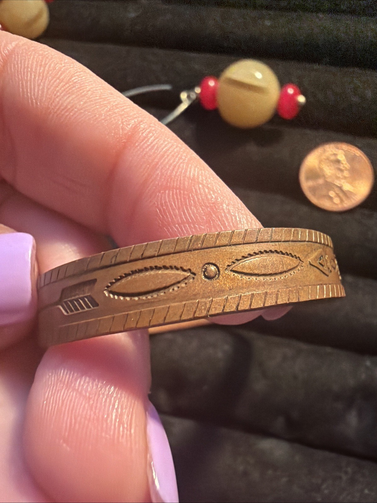 Navajo Fred Harvey Engraved Solid Copper Cuff bracelet Size 6 1/2
