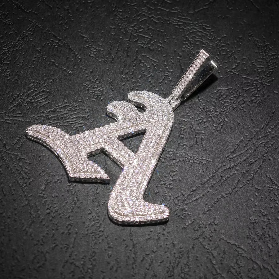2.50Ct Round Cut Moissanite Men’s Custom Letter A Pendant 14K White Gold Plated