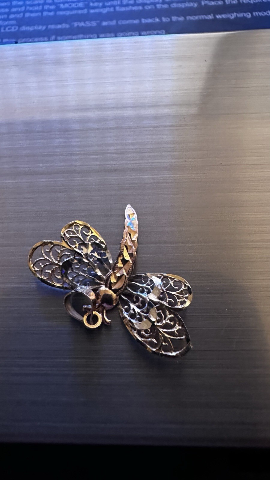Vintage Dragonfly Pendant Marked 10K Two Tone Yellow White Gold 0.5g