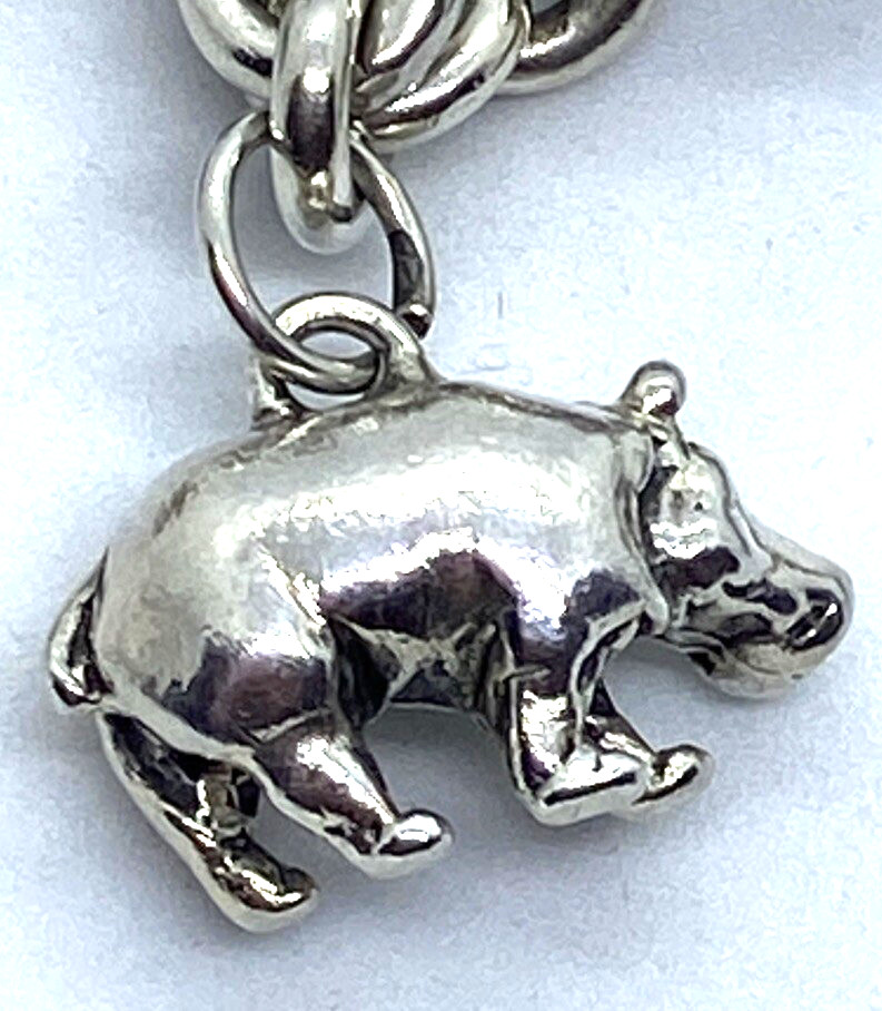 RARE SUSAN CUMMINGS STERLING SILVER (5) AFRICAN ANIMALS MBUGANI CHARM BRACELET