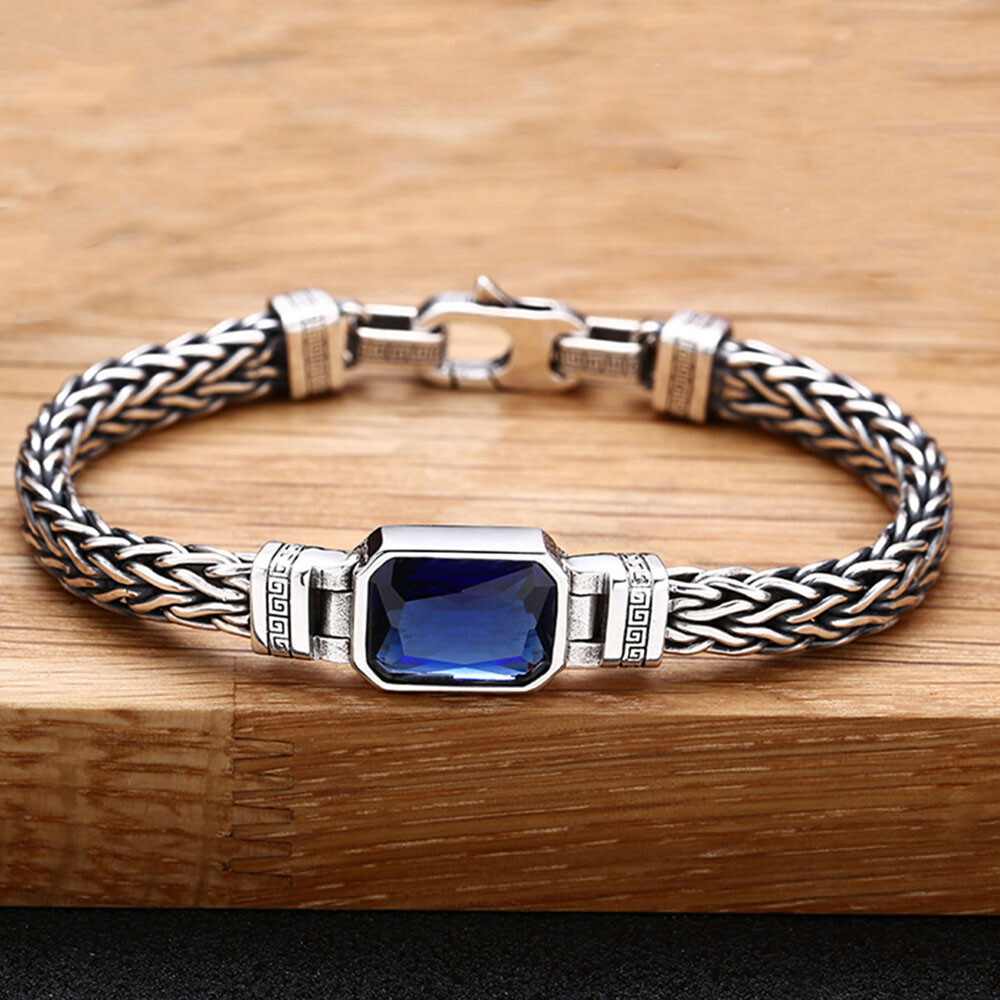 Solid 925 Sterling Silver Bracelet 6mm Wheat Square Bead Link Chain 34-35g 7.9in