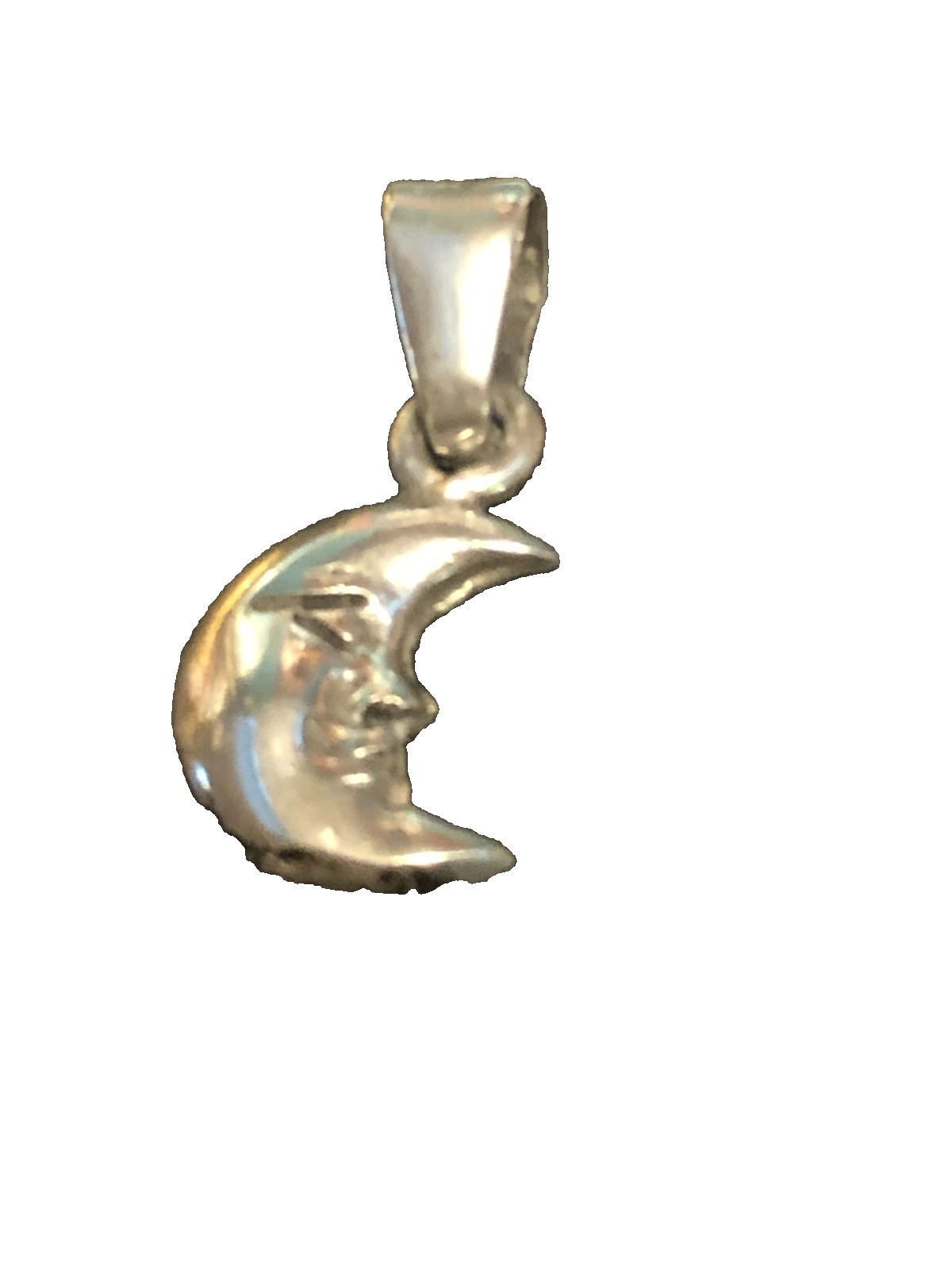 Sterling Silver 925 Crescent Moon Man-In-The Moon Pendant With Sterling Bail