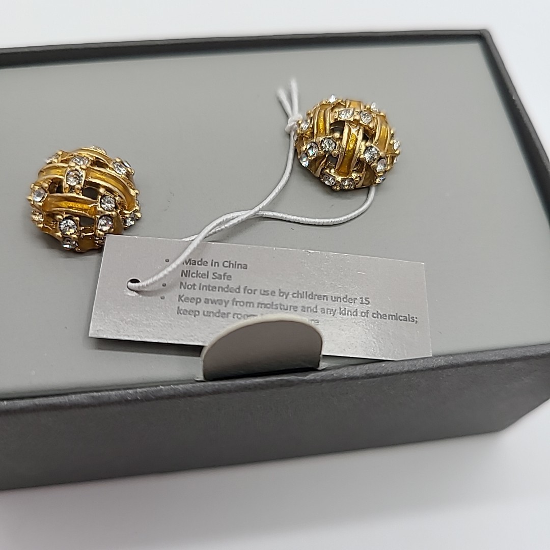 CAbi Carol Anderson Earrings Gold Tone Faux Diamond Nickle Free New In Box Dome