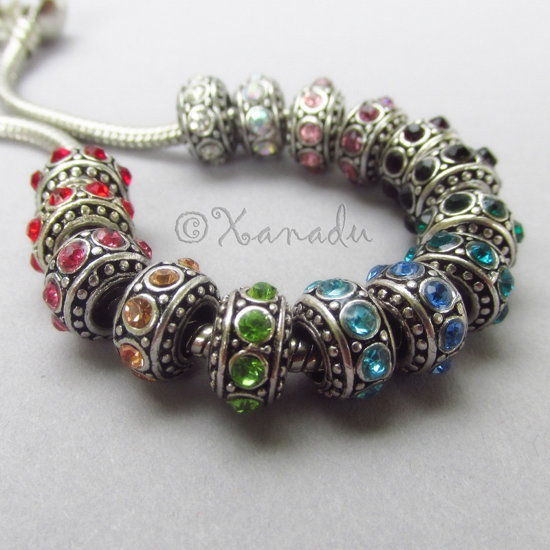 4PCs European Birthstone Beads Set – Large Hole Spacers – 15 Colors Available
