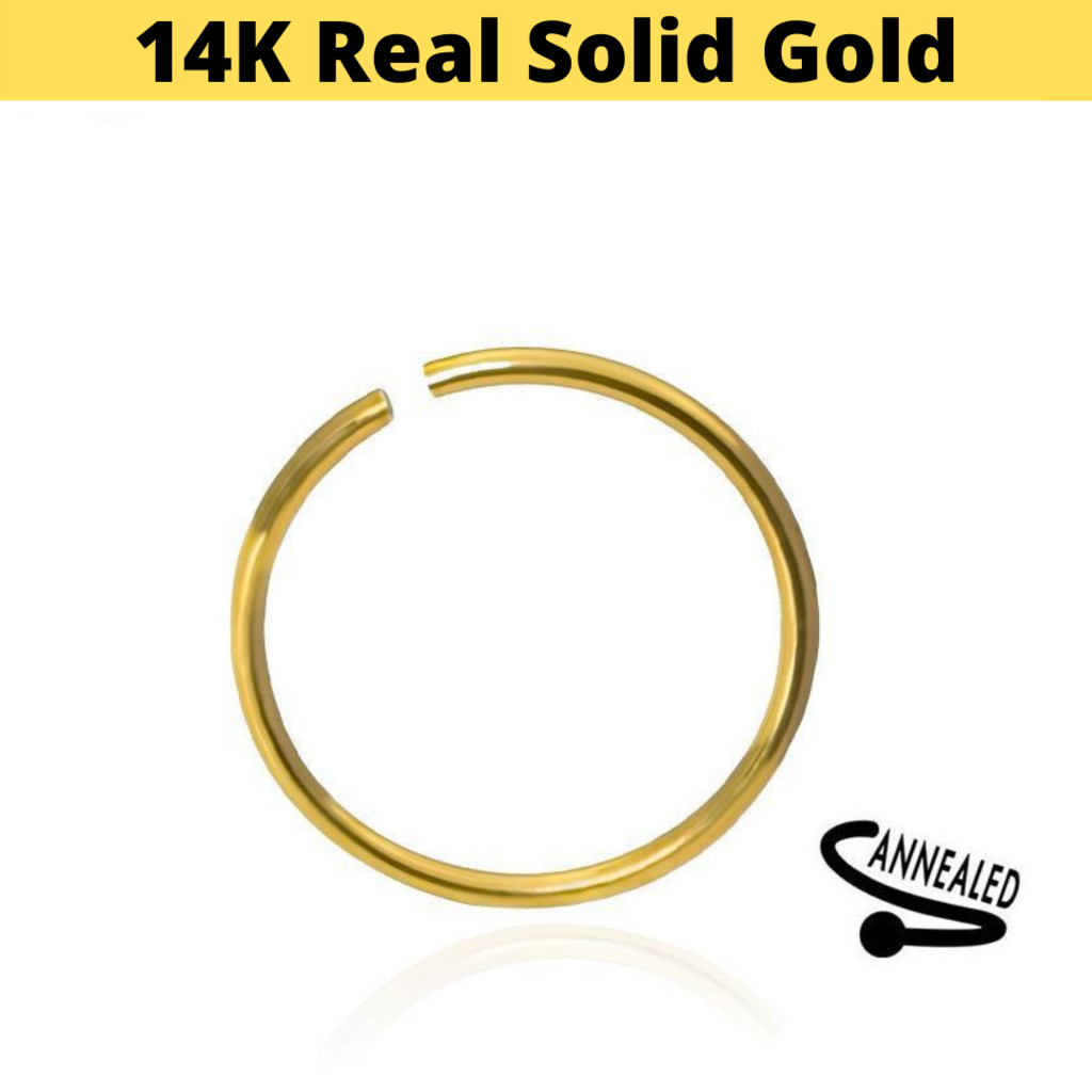 14K SOLID GOLD 20G 5/16″ BEND CLIP OPEN HOOP RING EAR NOSE TRAGUS LIP HELIX