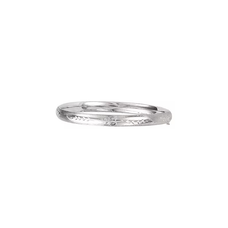 14K White Gold Polished Floral Bangle Bracelet, 5mm TO 8mm Wide, 7″ or 8″ Inches