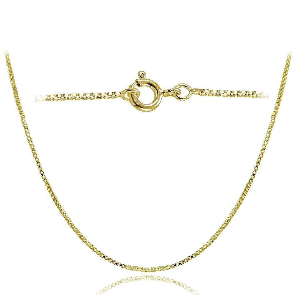 Gold Tone over .925 Sterling Silver 1mm Box Chain Necklace in Lengths 14-30