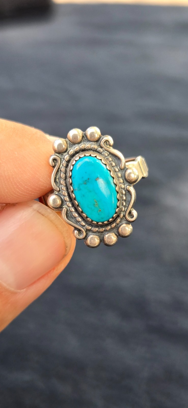 1940’s SW Native Style Sterling Silver Turquoise Wheeler Manufacturing Ring Sz 9