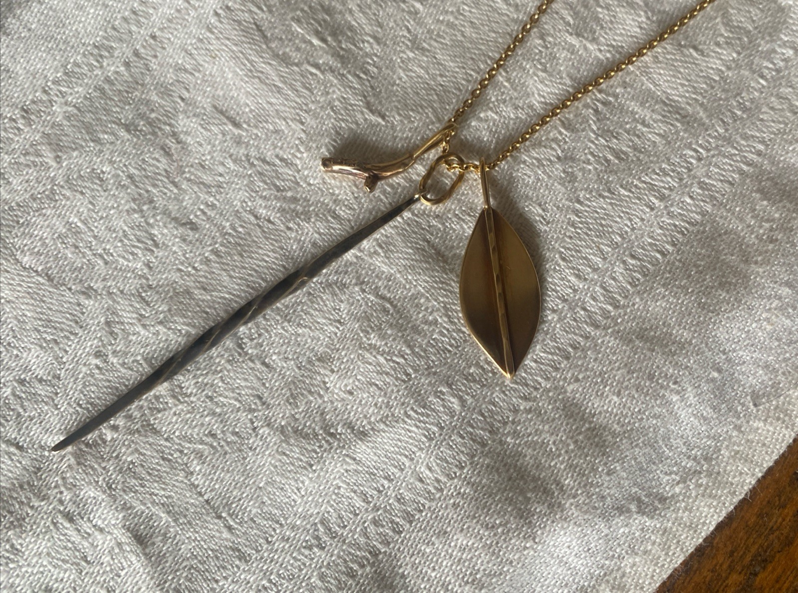 Sarah McGuire Studio Gold Long Necklace with Three Mixed Metal Pendants