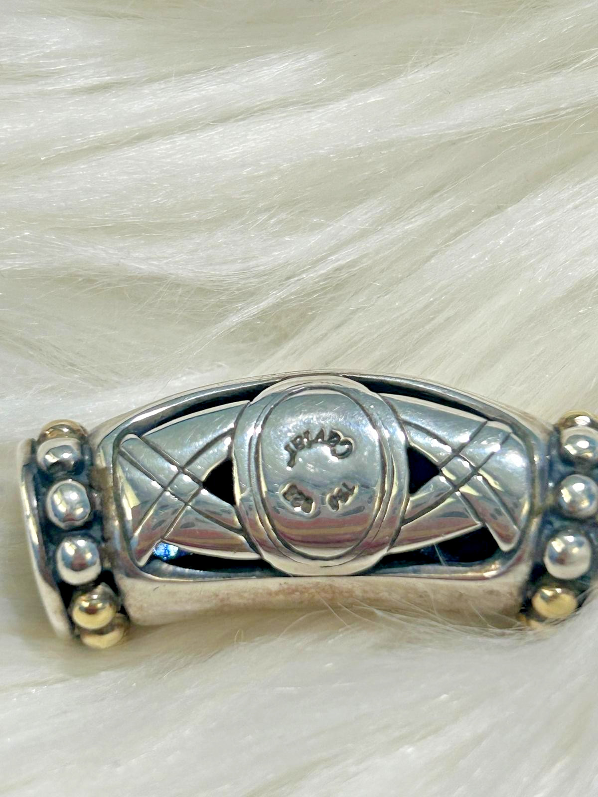 Authentic LAGOS Caviar Sterling Silver 925 & 18K Gold Curved Tube Slider Charm