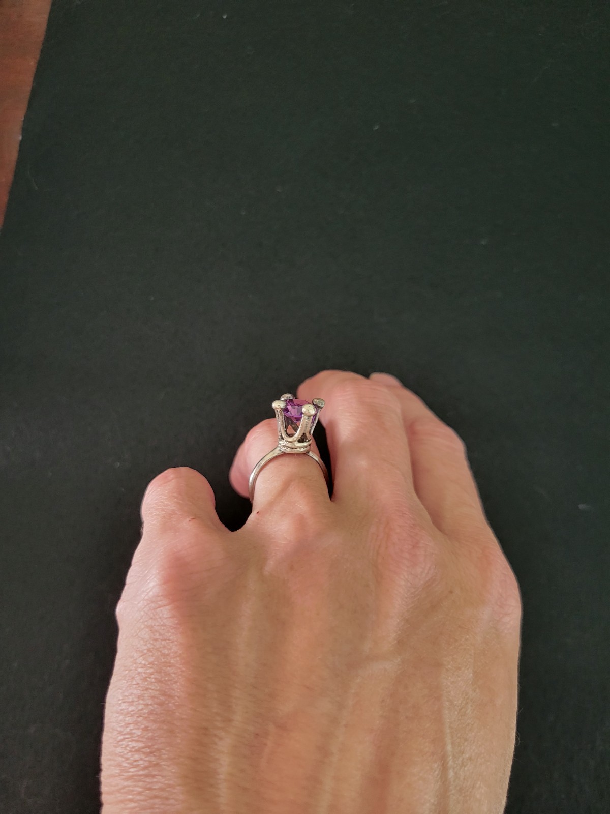 Vintage Eagle 3 Mexican Mexico Purple Amethyst Sterling Silver Crown Ring