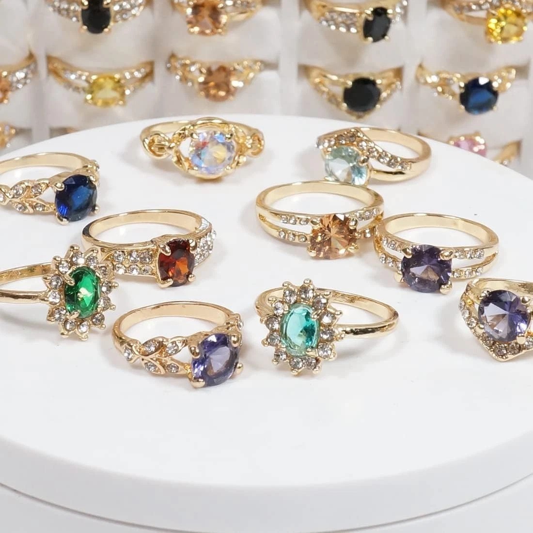 Bulk Pack of 50 Colorful Rhinestone Rings – Ideal for Layering & Stacking