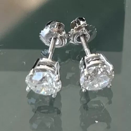 1.00Ct Round Cut Natural Diamond Women’s Stud Screw Back Earrings 14k White Gold