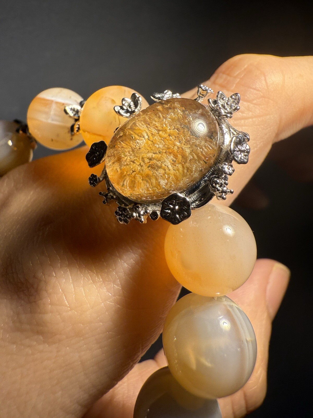 12.3mm 44g Natural Sugar Alashan Agate/Top grade Phantom Quartz Charm Bracelet