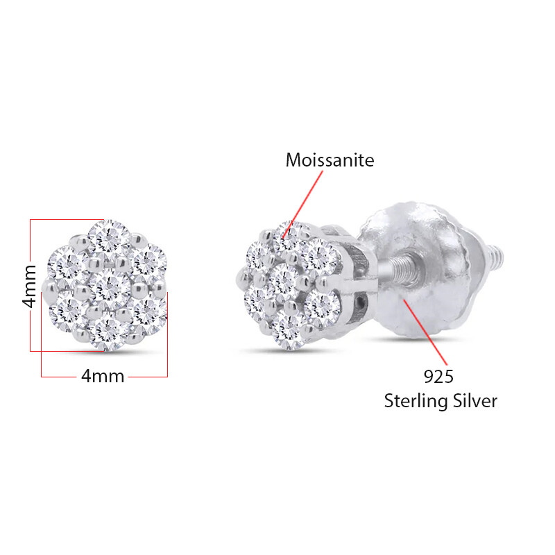Moissanite VVS Flower Cluster Earrings 925 Silver Stud Earrings 0.50 – 2 CTW