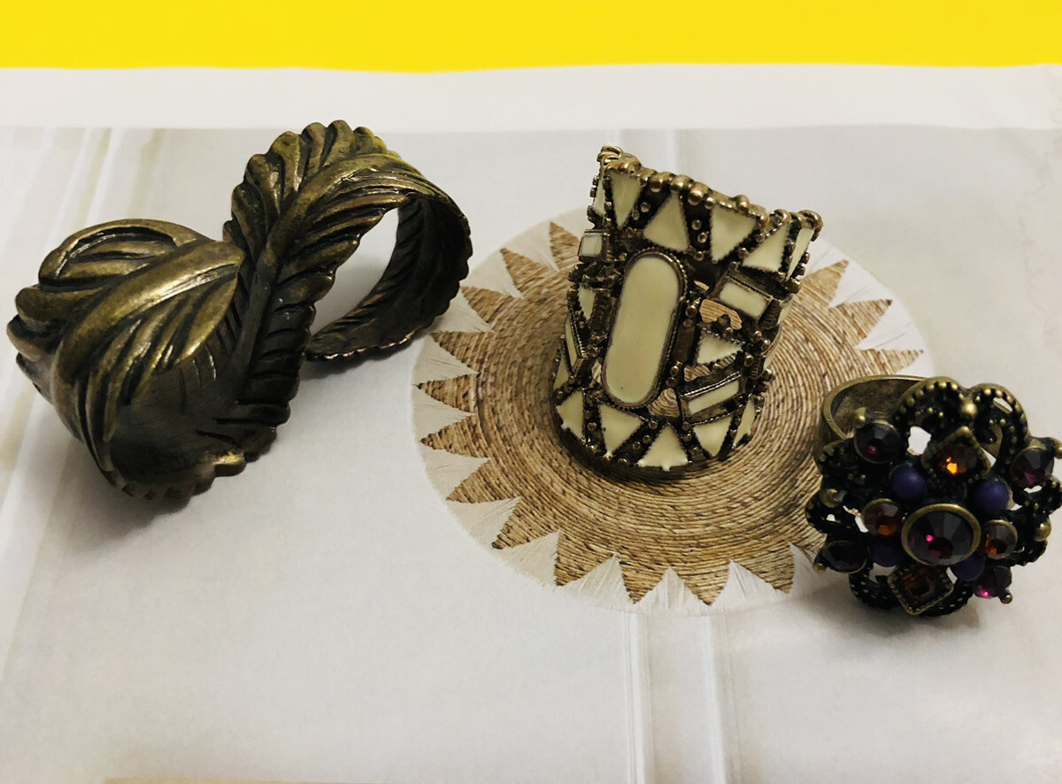 Wholesale Lot of Fashion Brass Enamel & Rhinestone Rings 3 Total Sizes Varies