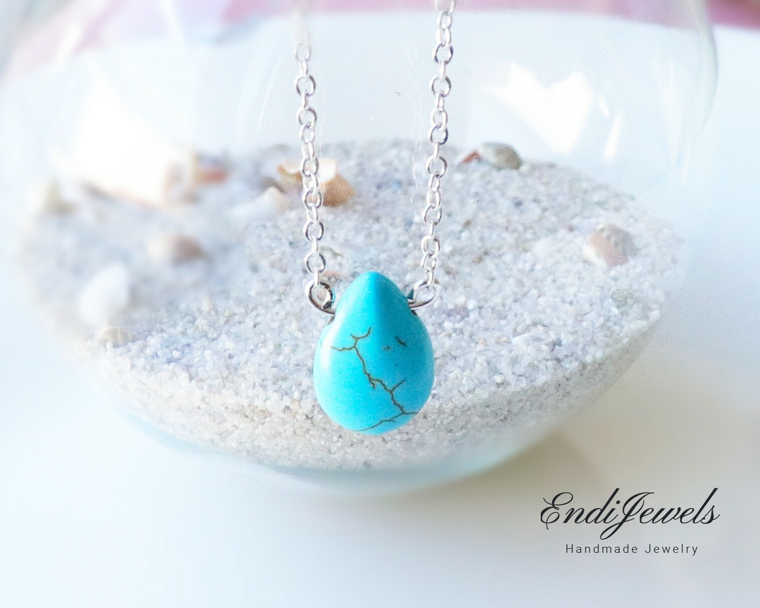 Simple Tiny Teardrop Turquoise Pendant Necklace for Women, Minimalist Jewelry