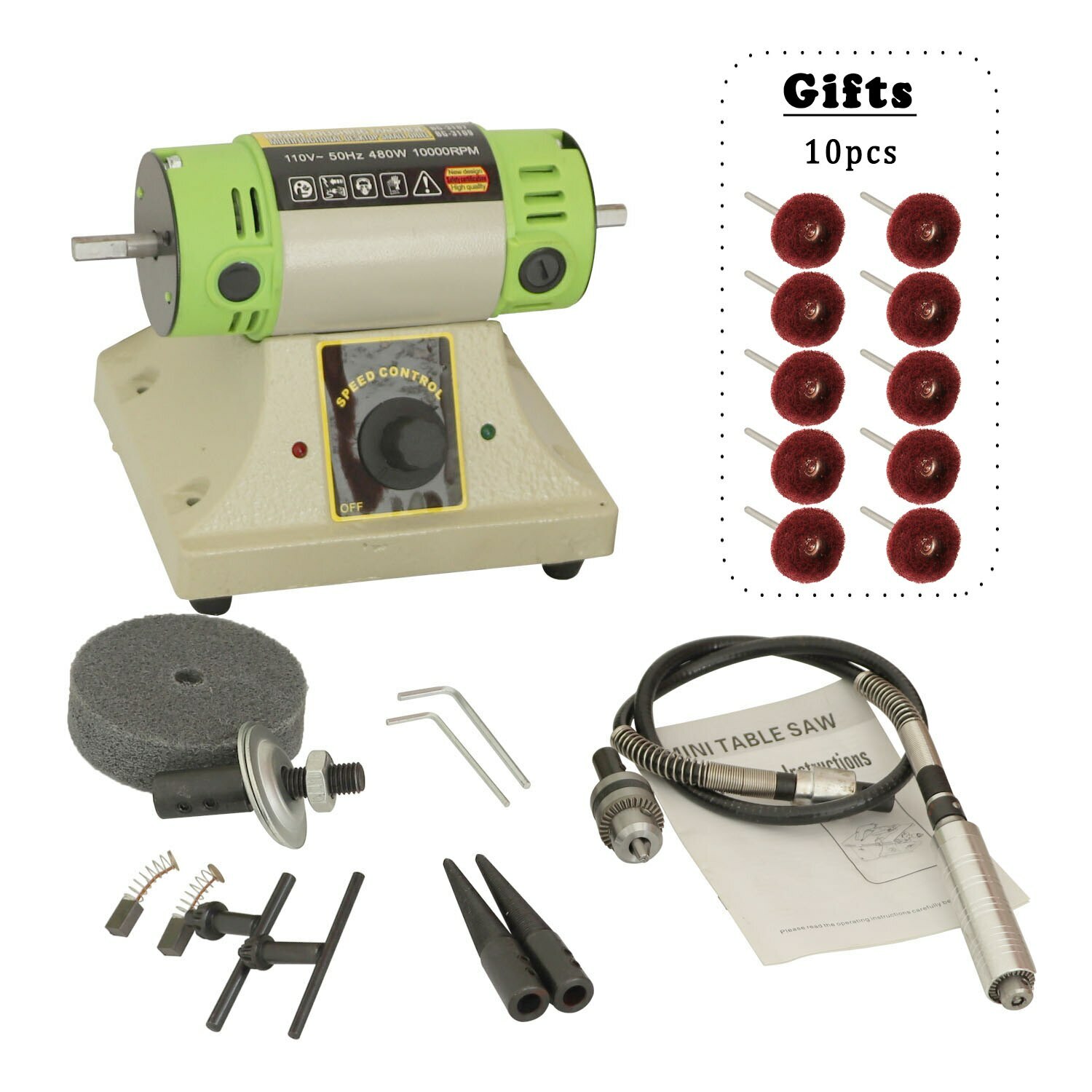 110V/220V 50Hz 480W 10000RPM Multifunctional Desktop Polishing Machine Jade Grin