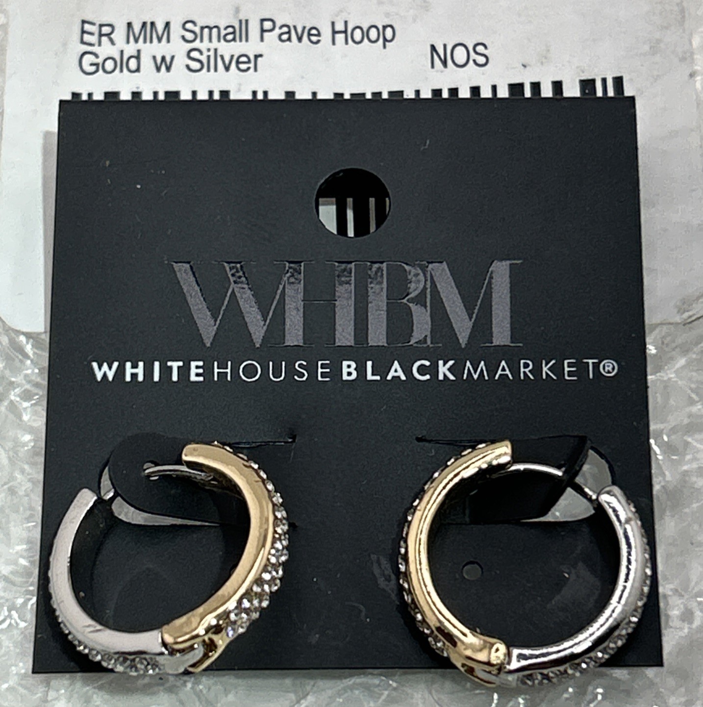 White House Black Market Gold/Silver Tone Pave Crystal Hoop Earrings Womens