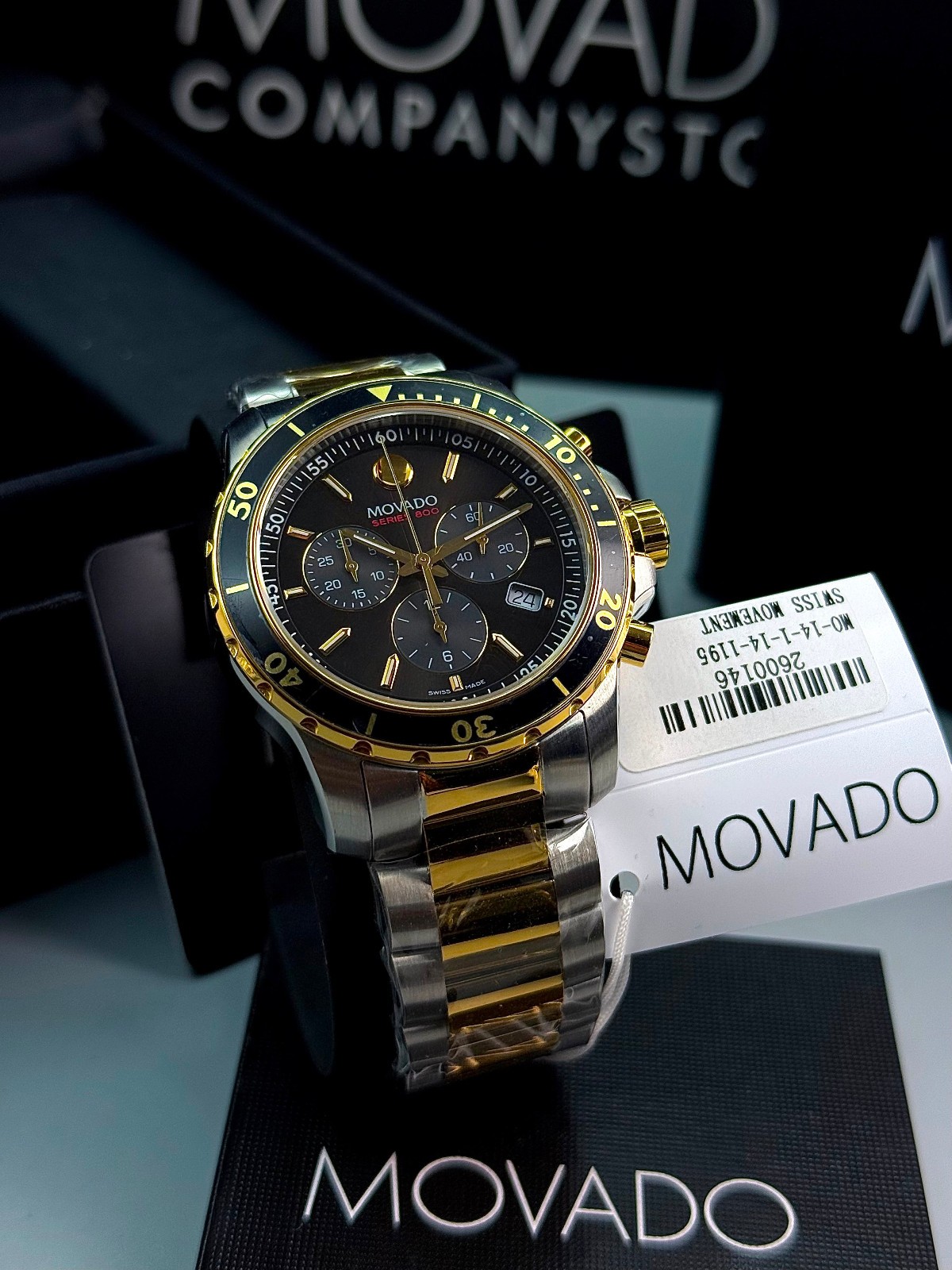 Movado 800 Series Chronograph Men’s Two-Tone Black Dial Quartz Watch 2600146