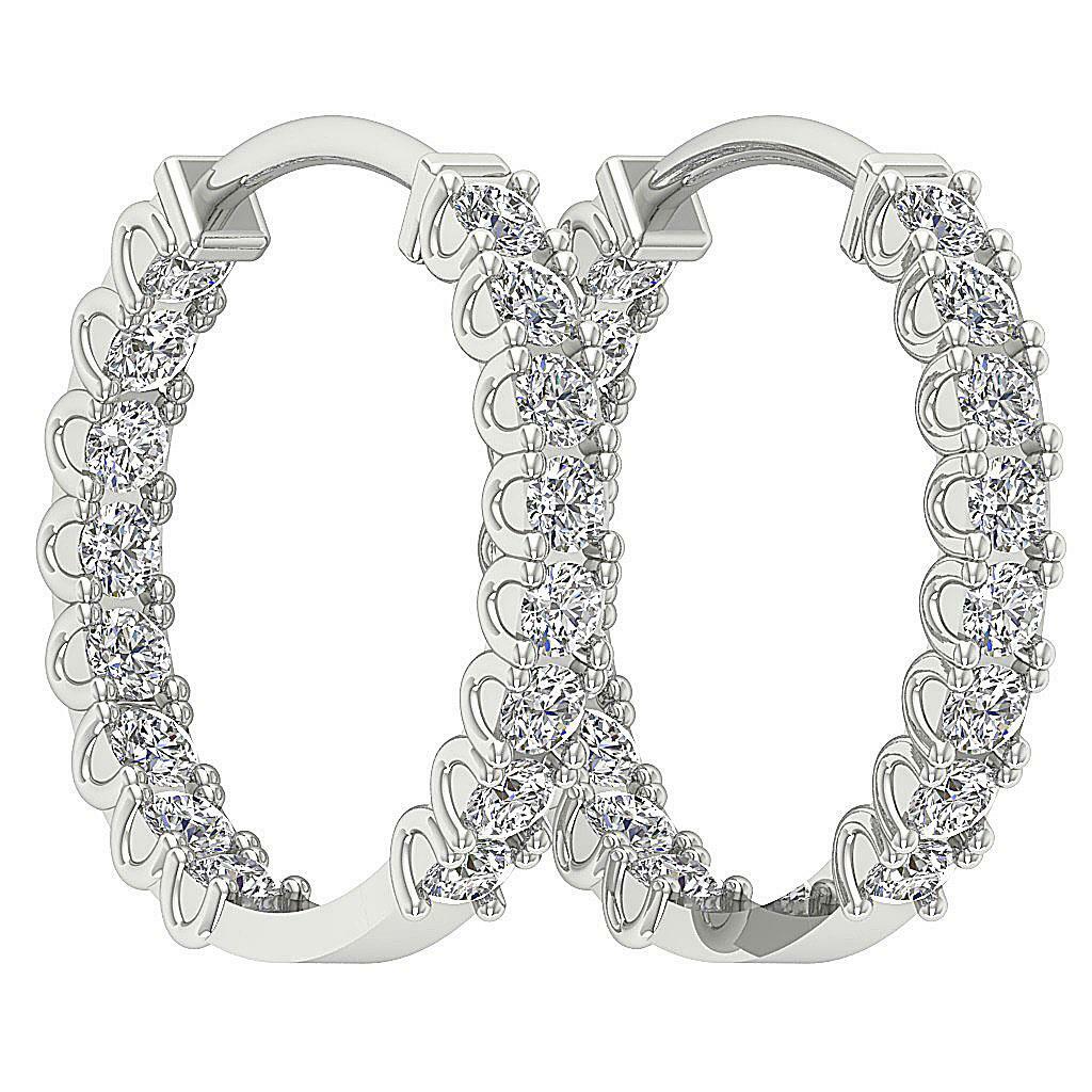 In Outside I1 G 0.55 Ct Genuine Diamond Hoop Earrings 14K Solid Gold 0.60 Inch