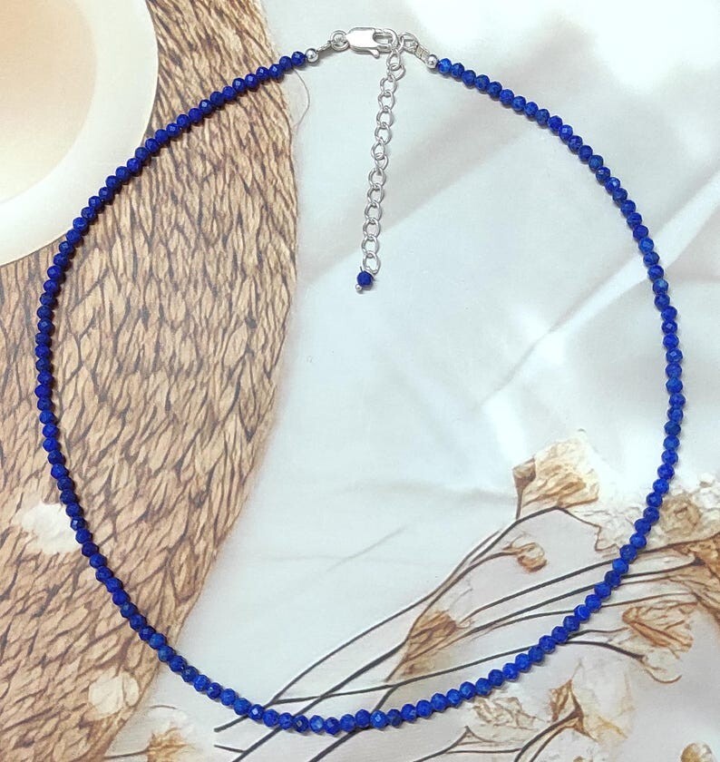 2-3MM Lapis Lazuli Faceted Round Gemstone Beaded Healing Unisex Necklaces 24”