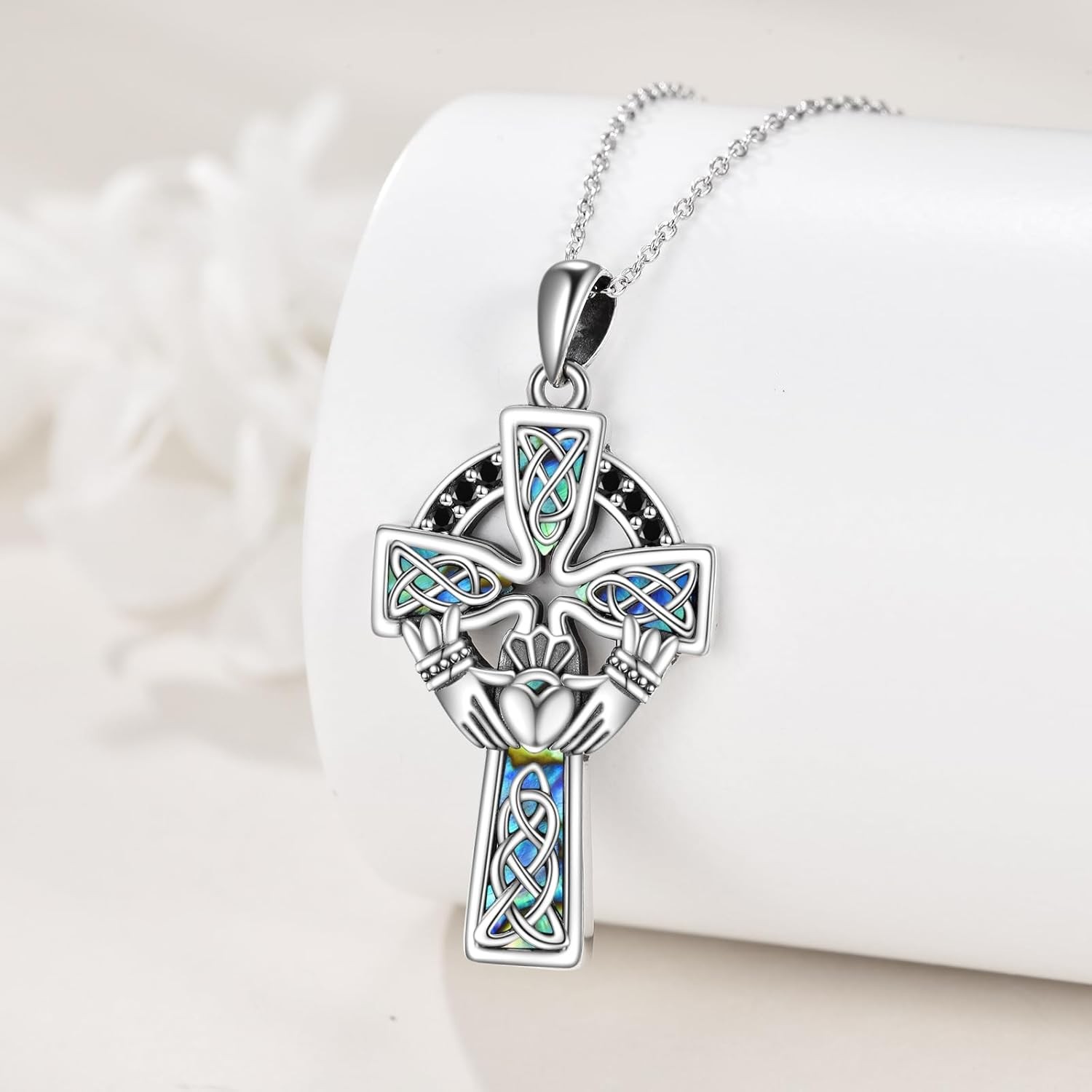 Celtic Cross Claddagh Necklace 925 Sterling Silver Pendant Gifts Men Women 18″