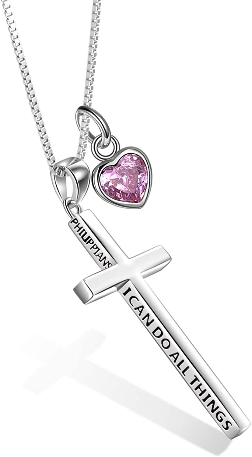 Sterling Silver Silver and Black Cross Necklace Philippians 4:13 I Can Do All th