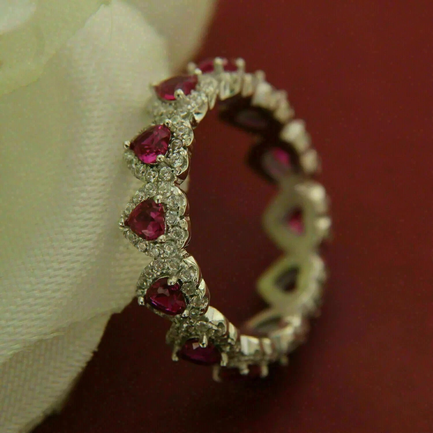 2.12 Ct Heart Cut Natural Pink Ruby & Diamond Wedding Ring 14K White Gold