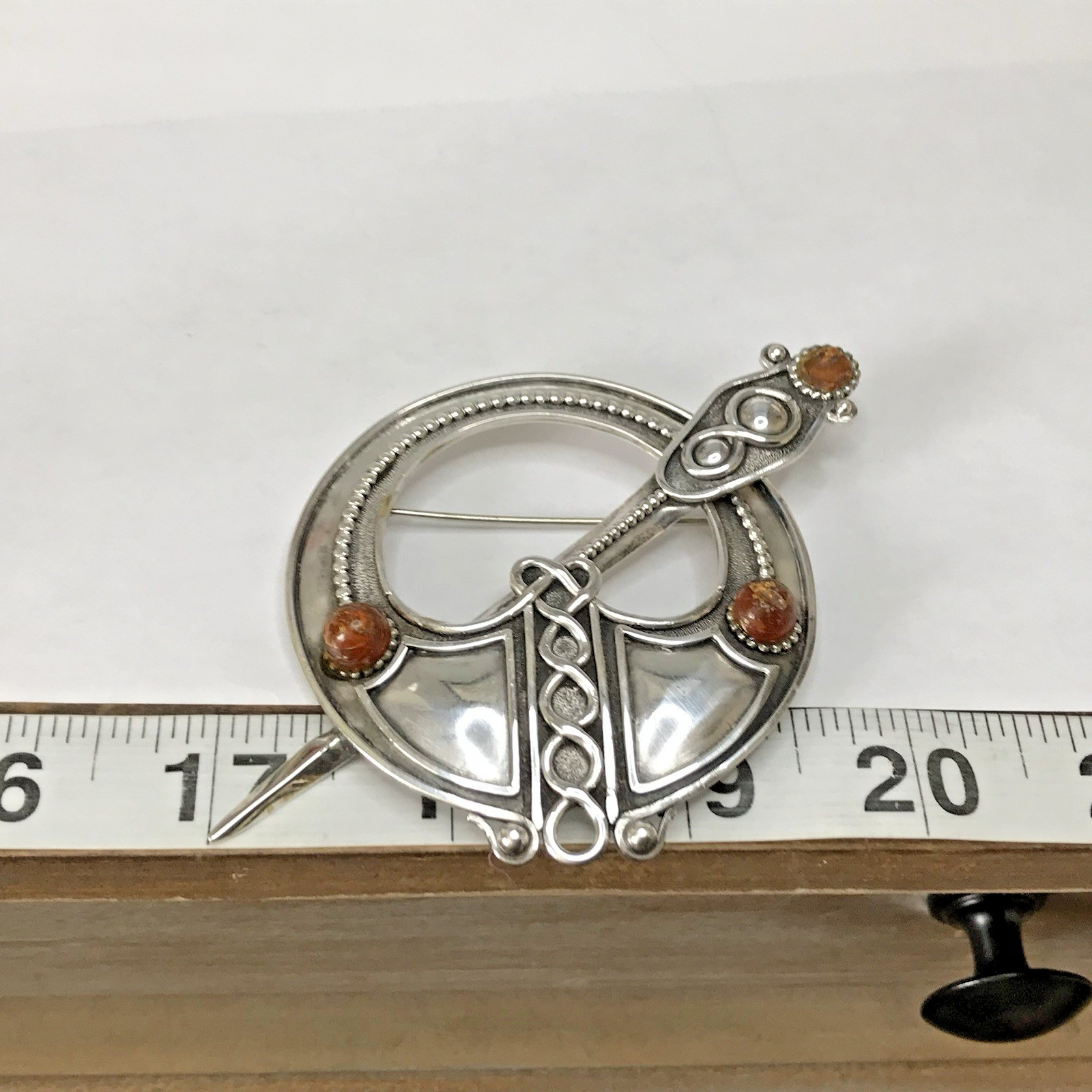 Sterling Silver Irish Celtic Penannular Kilt Cloak Clasp Pin Brooch 22.4g