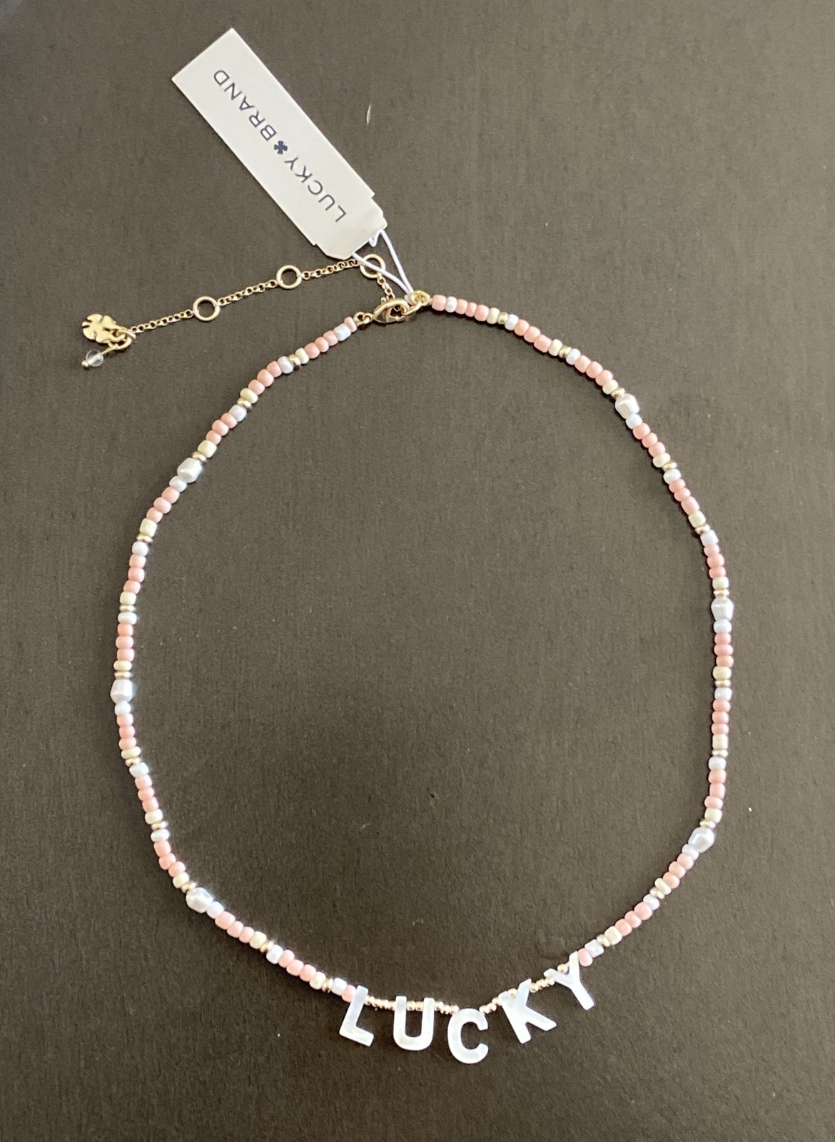 LUCKY BRAND Gold-Tone & Color Beaded LUCKY Collar Necklace, 16″ + 3″ extender