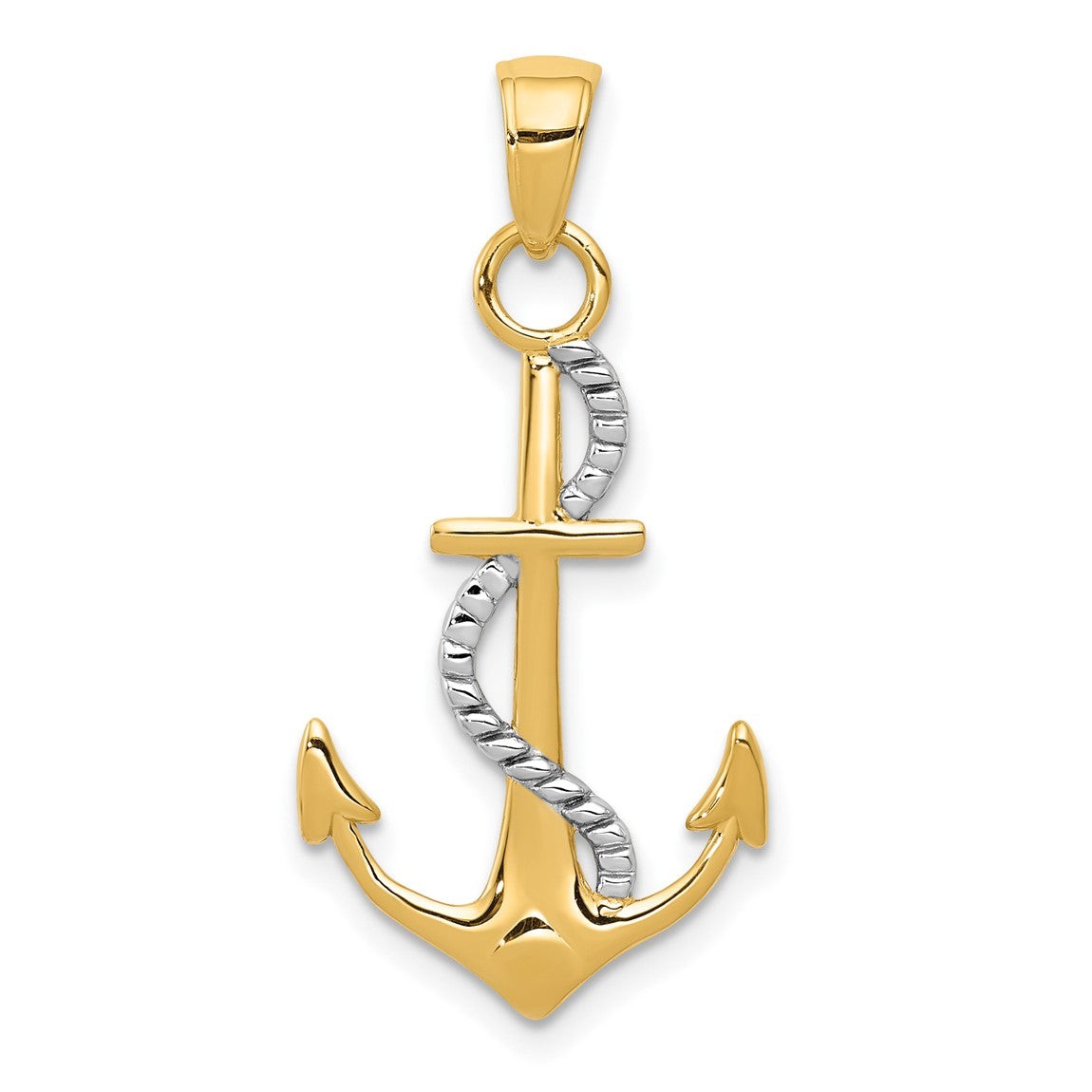14k Yellow and White Gold Polished Anchor w/ Rope Pendant