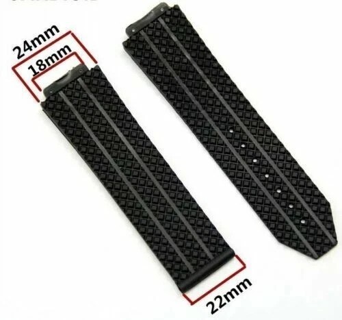 24MM RUBBER WATCH STRAP BAND FOR HUBLOT FUSION BIG BANG 44,44.5,45MM CERAMIC BLK