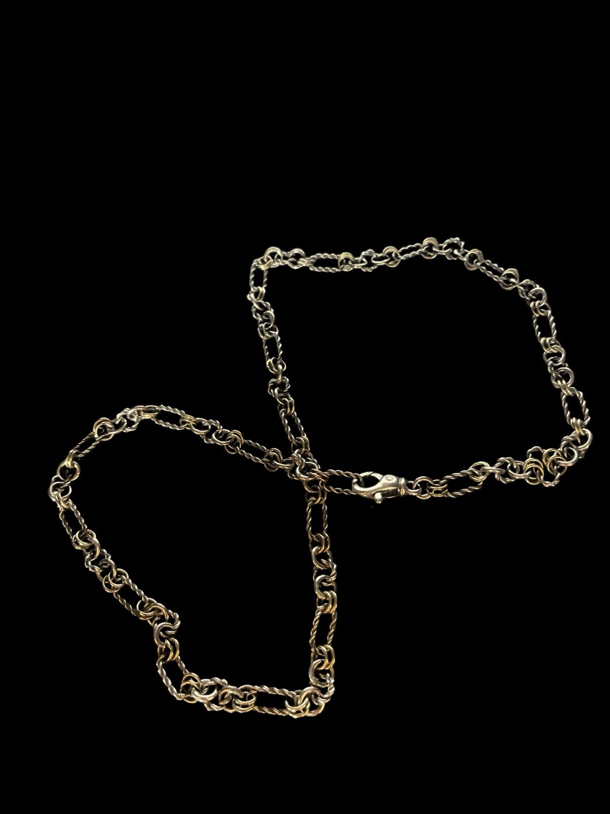 925 STERLING CHUNKY SILVER AND 18 K OVERLAY GOLD VERMEIL RINGS NECKLACE 22”