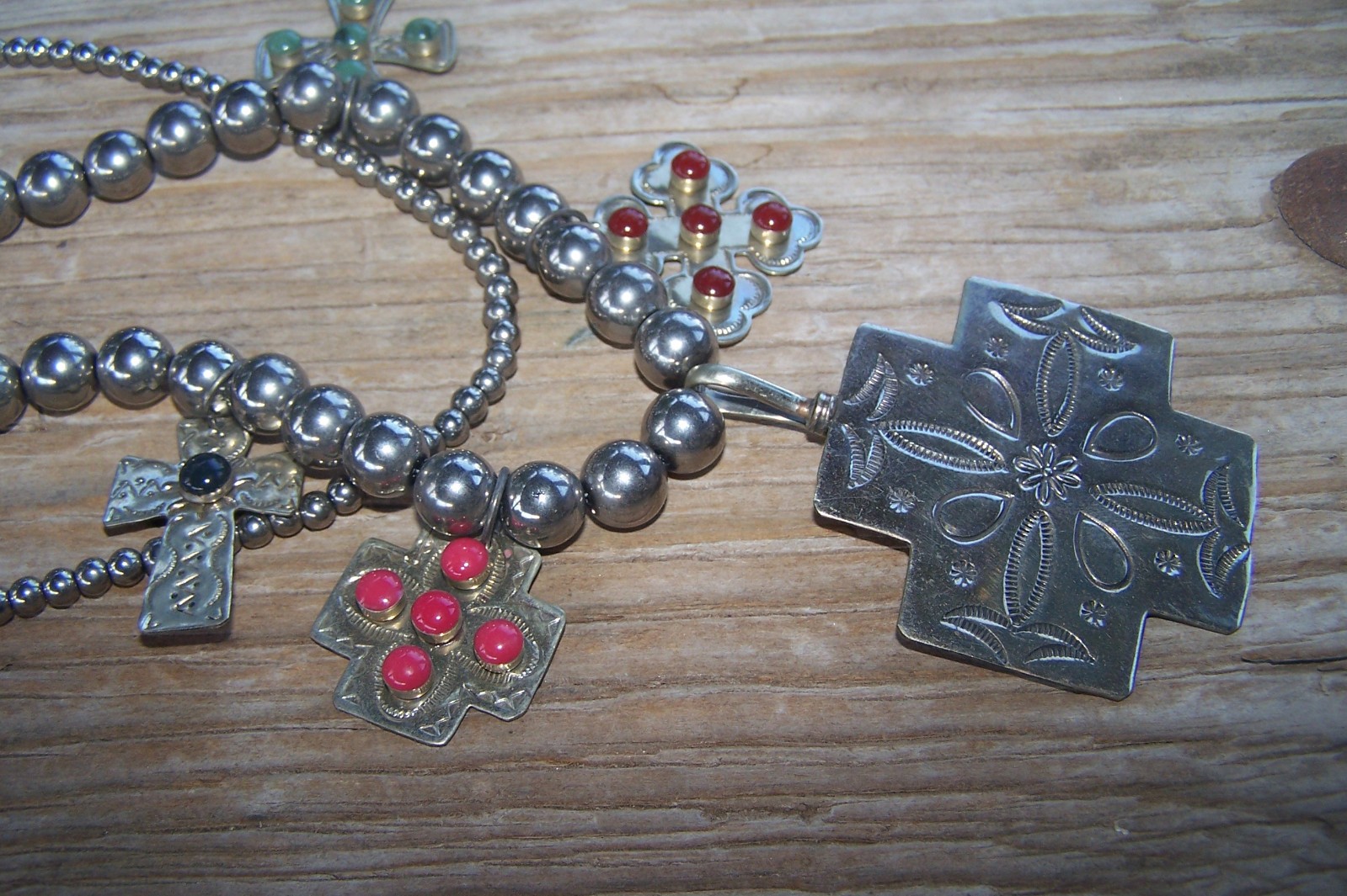 SISSIE AND ME Western Beaded Silver Turquoise Cross Charm Treasure Necklace