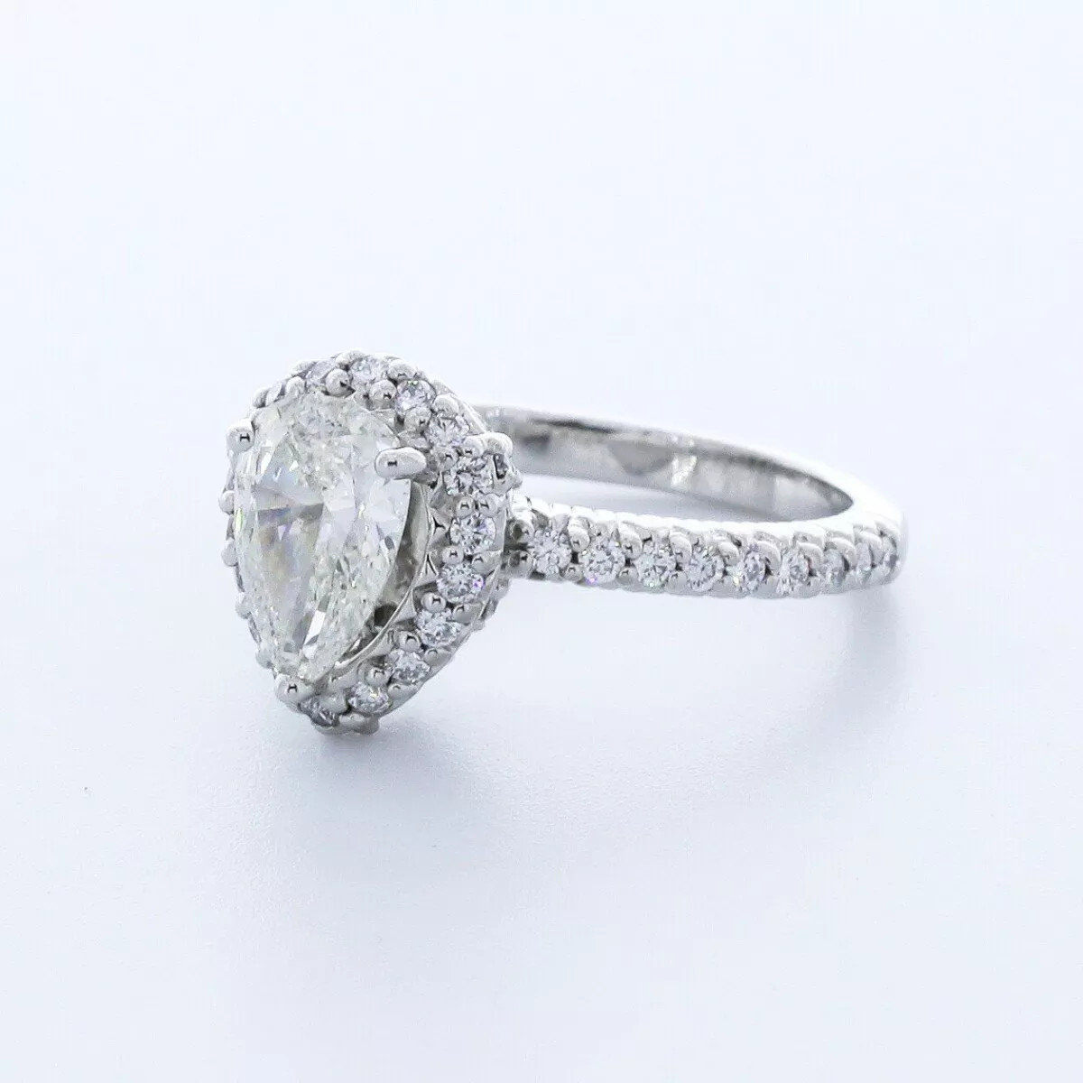 Side Stone Engagement Ring Platinum Halo 2.87 Carat Pear Lab-Grown Diamond G VS1