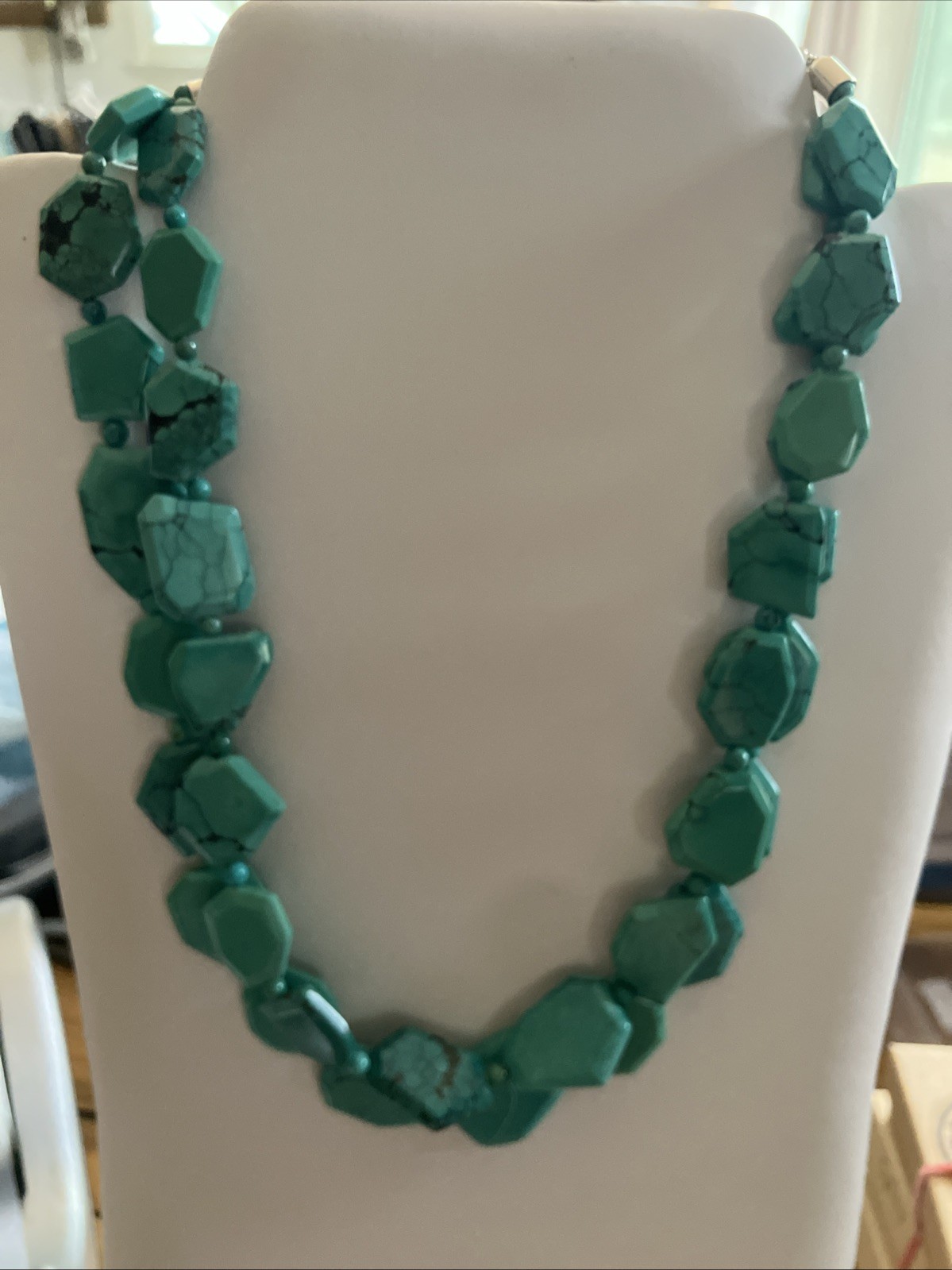 Jay King DTR Double Strand Turquoise Slab Beads Sterling 925 20” New 102 Grams