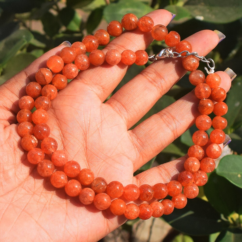 218.00 Cts Orange Aventurine Round Shape Beaded Stunning Necklace VK 14 E563