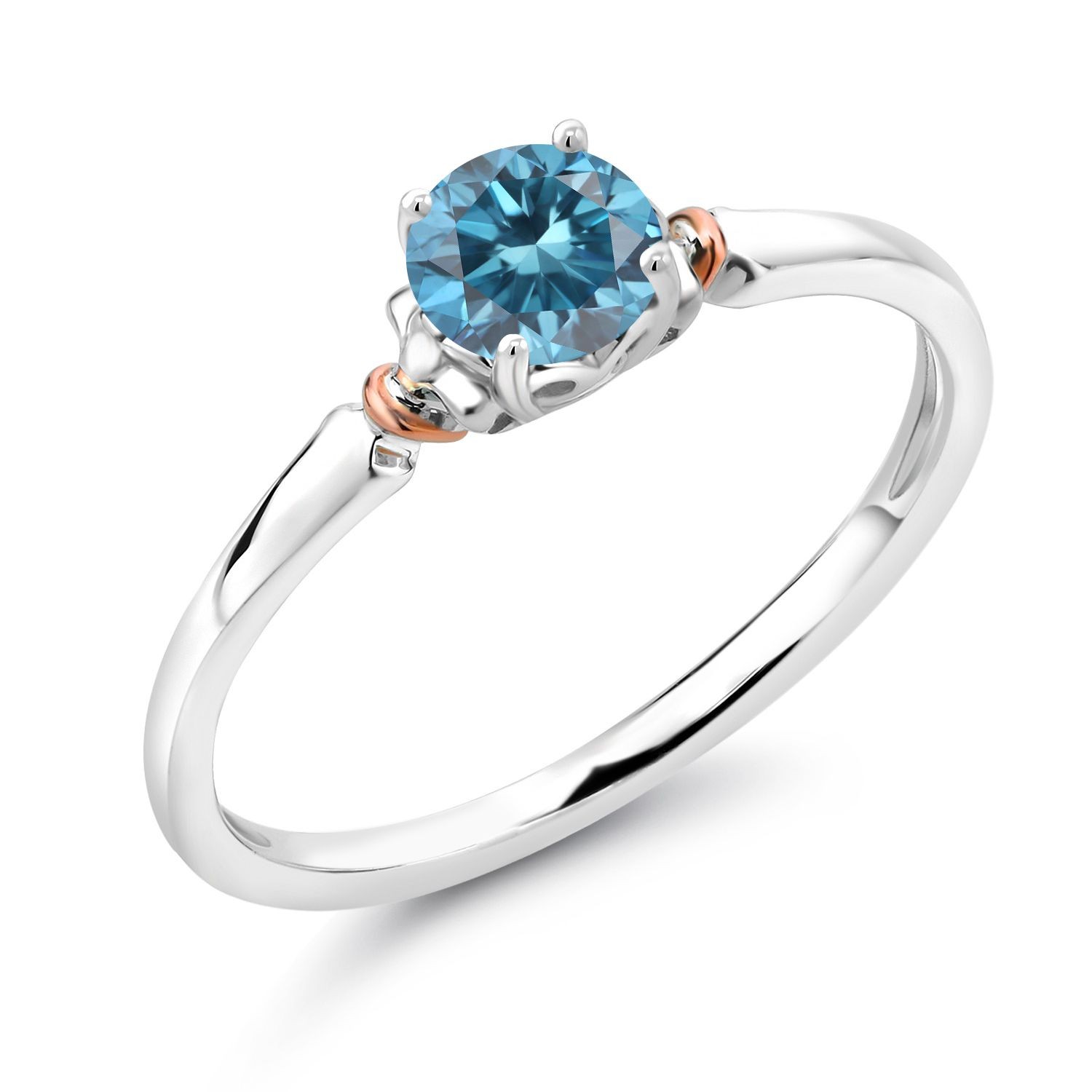 Blue Lab Grown Diamond Solitaire Ring 925 Silver 10K Rose Gold Round 5MM 0.50 Ct