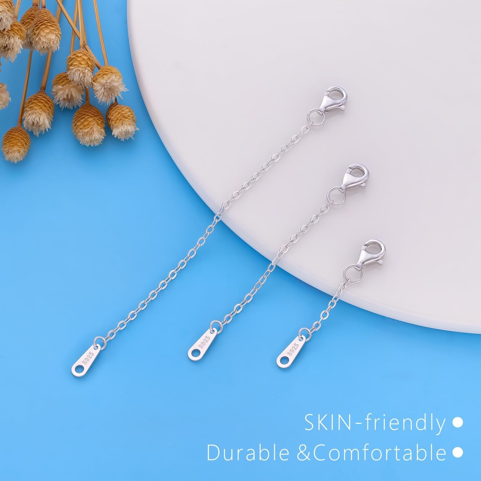 Sterling Silver Necklace Extenders 3 Piece Set for Women