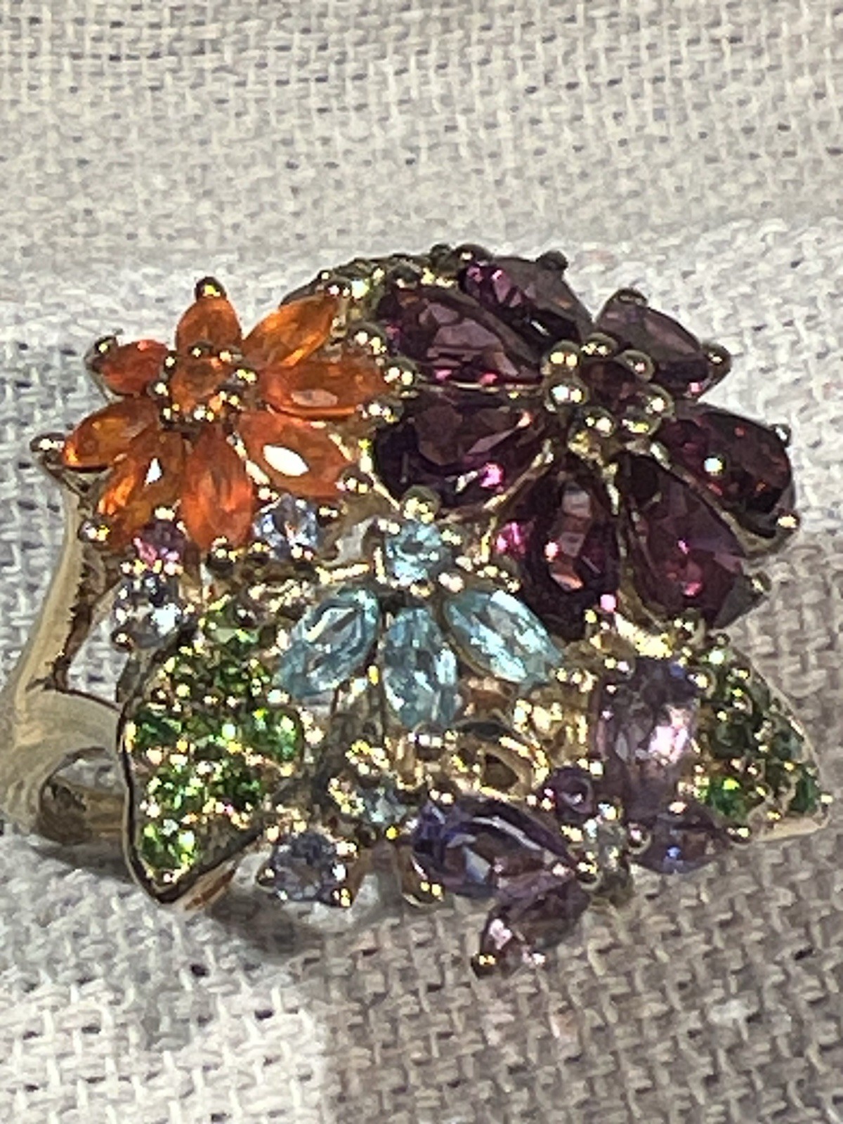 Chuck Clemency 18K YGP Sterling Gem Floral Bouquet Cluster Ring Size 11.25