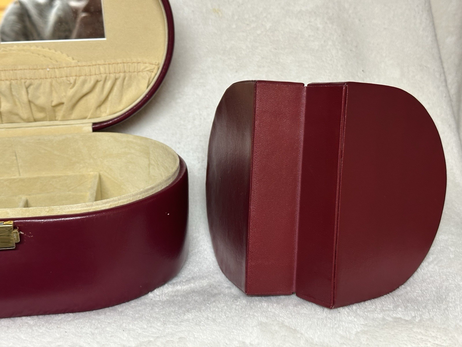 Burnt Red Faux Leather Jewelry Box w/ Velvet Lining &Multiple Compartments