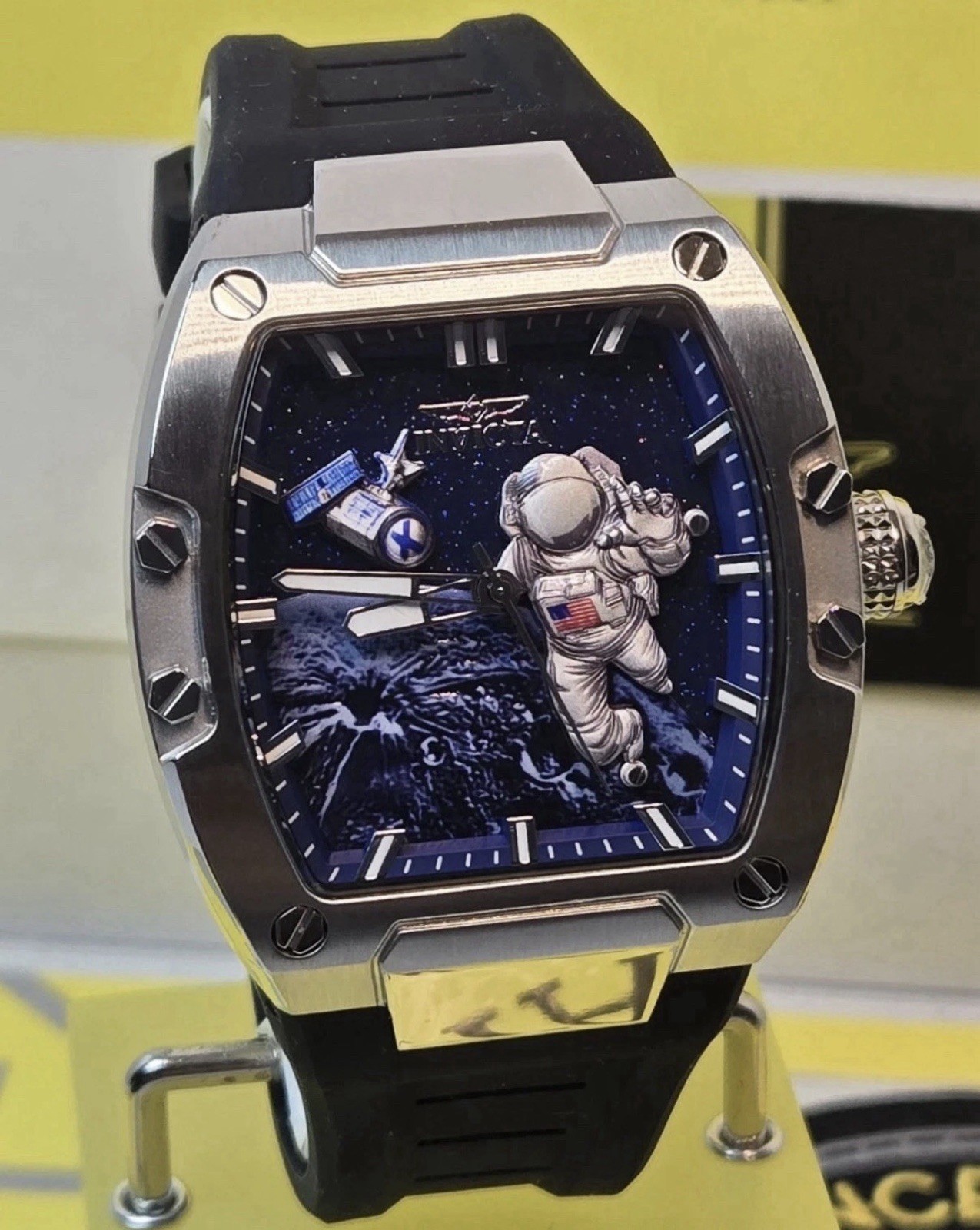Invicta S1 Rally Moon Lander Artemis II 43mm Quartz Blue Dial Black Silicone Box