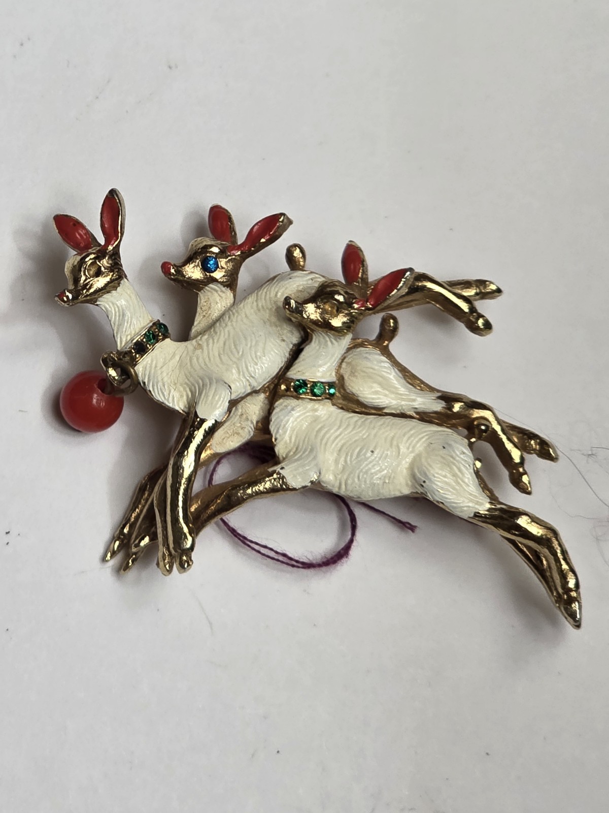 Vintage Christmas Leaping Reindeer Pin Brooch Rhinestones