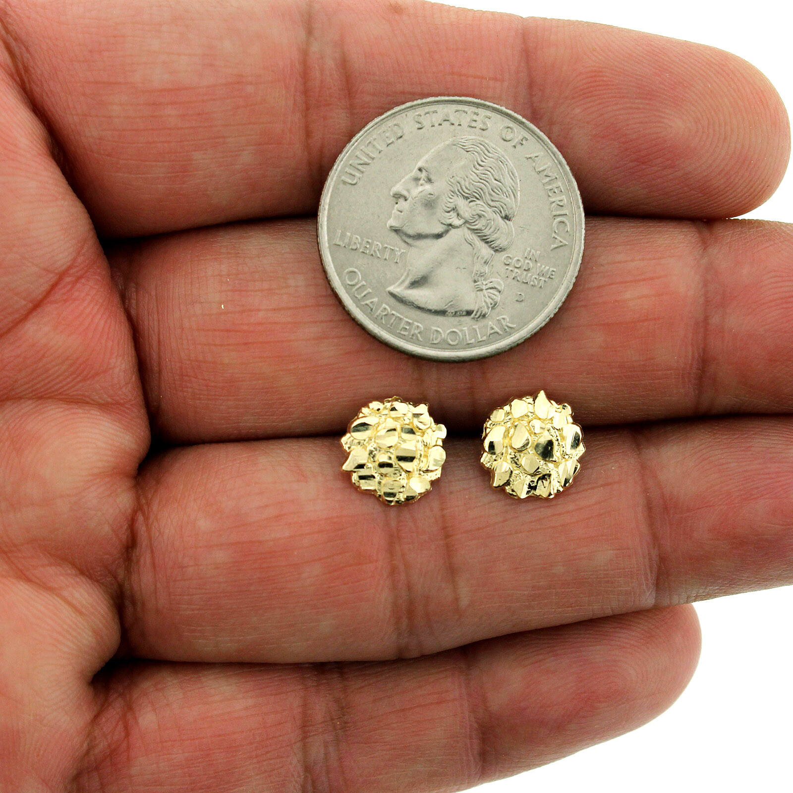 Men’s Women’s Kid’s 10K Solid Yellow Gold Diamond Cut Round Nugget Stud Earrings
