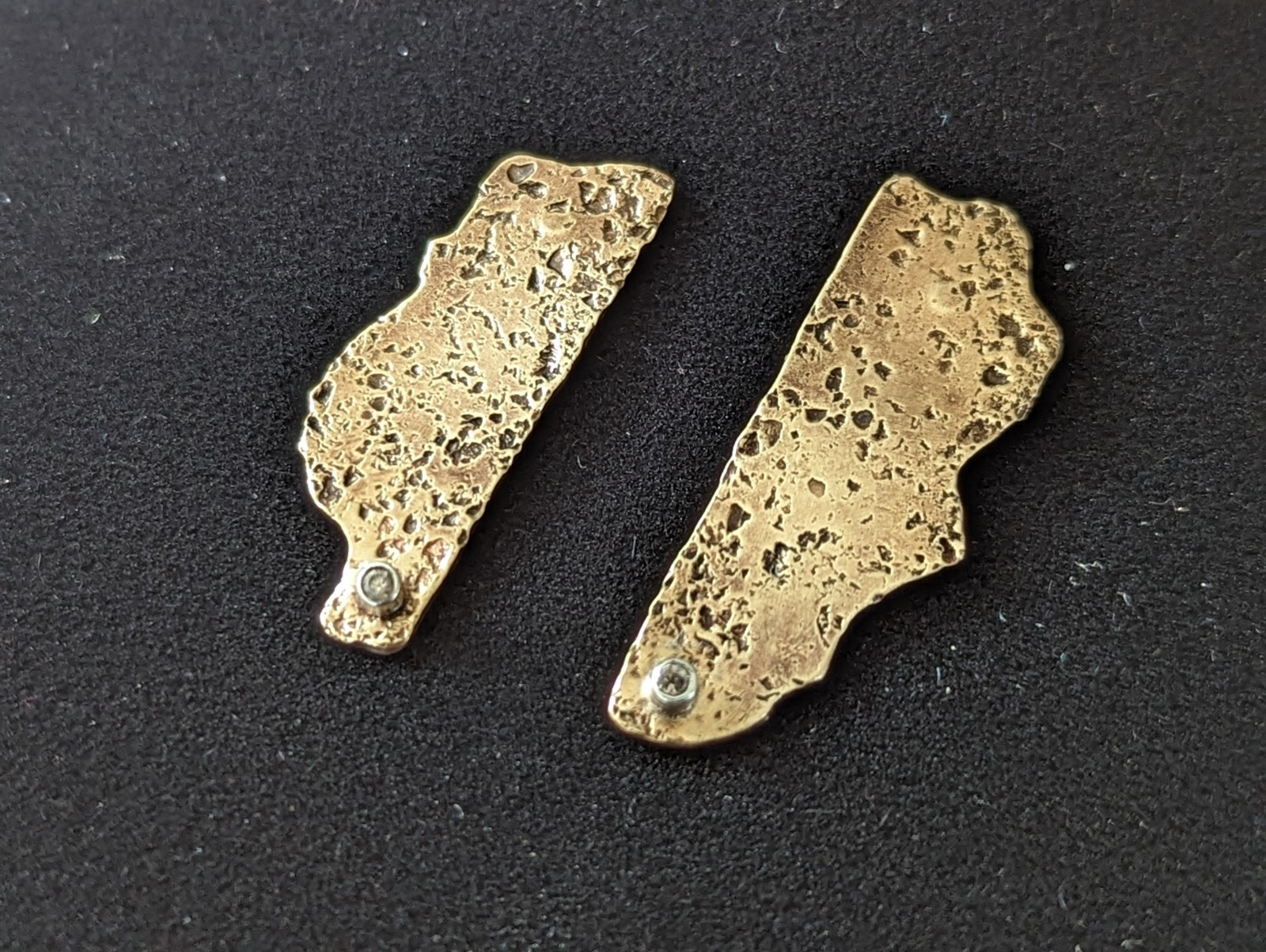 Artisan Hand Made Brass and Sapphire Abstract Post Earrings