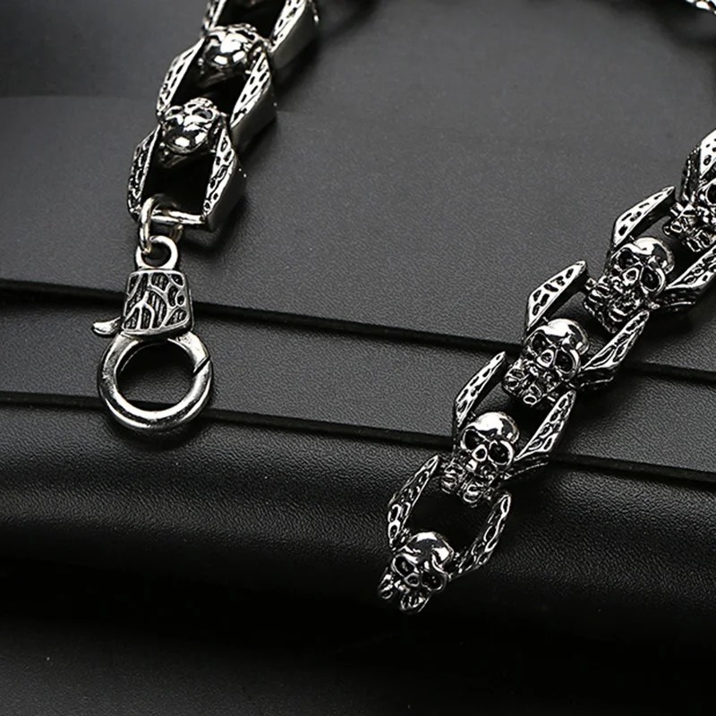 Men’s Vintage Silver Skull Chain Bracelet Heavy Punk Gothic